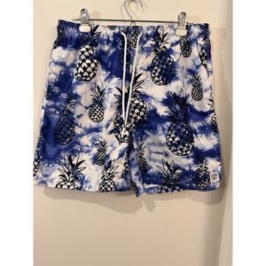 Spicy Tuna Swim Trunks Mens XL  White Blue  Pineapple  Print‎